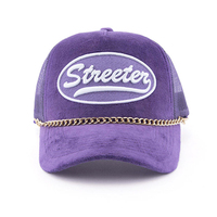 Casquette Trucker Unisexe Ajustable Hip Hop Y2K 5 Panneaux en Velours et Maille avec Logo Brodé Personnalisé et Chaîne – Performance et Mode