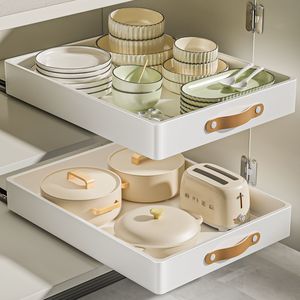 Kitchen Cabinet Pull Out <b>Storage</b> Rack Carbon Steel <b>Drawer</b> Style Organizer For Sink Multi Functional Interior Shelf Rectangle - Product Image 1