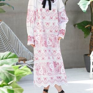 Vestido de Lino y Algodón Personalizable a la Moda, Cuello Camisero, Casual, Holgado, Manga Larga, Midi, para Mujer - Product Image 2