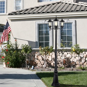 Hoàng hôn đến bình minh cảm biến ngoài trời đèn bài ánh sáng 3 đầu cổ điển màu đen cực rõ ràng tấm kính không thấm nước bên ngoài ánh sáng đường phố - Product Image 3