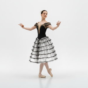 Vestido de Ballet Estilo Español, Blanco y Negro, Tutú Romántico, Disfraz Profesional con Falda de Encaje en Capas para Kitri - Product Image 3