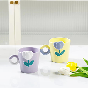 Taza de Cerámica con Diseño de Tulipanes para el Día de la Madre, 350 ml, Color Personalizado, Colores Contrastantes, Apta para Lavavajillas y Microondas, para Fiestas - Product Image 5