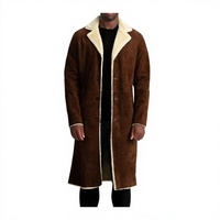 Manteau long pour homme, style bomber B3, en cuir marron, doublé de fourrure, coupe-vent, chauffant, à double boutonnage, avec veste en fausse fourrure chaude pour l'hiver