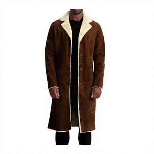 Men's New B3 Bomber Style Brown Leather Shearling Long Windproof <b>Heated</b> Double Breasted <b>Coat</b> with Winter Warm Faux Fur Jacket - Product Image 1