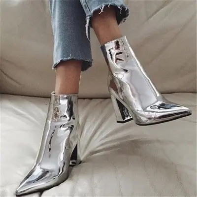 QuiteS Women Boots Heels Mature Sexy Women High Heels Boots Leather Pointed Rider Boots With Chunky Heels