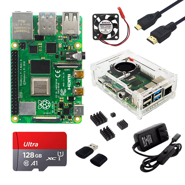 Raspberry Pi 4 Model B 2/4/8GB RAM + Case + Fan + HeatSink + Power Adapter + SD Card +HDM-compatible Cable for raspberry pi 4B