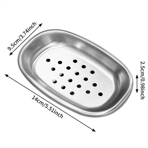 Bandeja ovalada de acero inoxidable DSF76 de 14 cm x 9,5 cm, jabonera de doble capa con escurridor para baño - Product Image 1