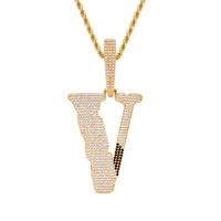 Collier pendentif lettre V en gros, serti de zircons colorés, bijoux hip-hop