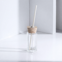 Bouteille diffuseur de parfum hexagonale en verre transparent avec couvercle en bois naturel, logo personnalisé, conteneur d'arôme vide, vente en gros
