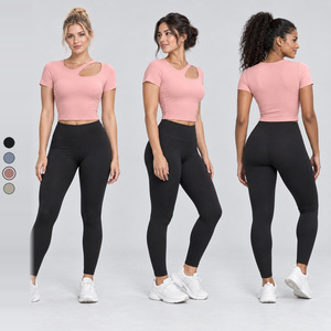 Top de Yoga Personalizado Rosa <span class=keywords><strong>Barbie</strong></span> de Manga Corta para Mujer LUXD012 para Yoga, Pilates, Gimnasio, Correr, Entrenamiento, Ropa Deportiva OEM ODM - Product Image 1
