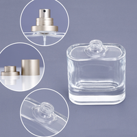 Interface de pression de fond épais de haute qualité de 30ml plat carré emballage de parfum transparent flacon pulvérisateur en verre avec bouchon en aluminium