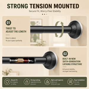 ARODDY Barra de Cortina Resistente de 32 mm Sin Perforación, de 47.<span class=keywords><strong>2</strong></span>-114.<span class=keywords><strong>2</strong></span> Pulgadas, Antideslizante, Patentada, de Acero al Carbono, OEM, para División de Habitaciones - Product Image 6