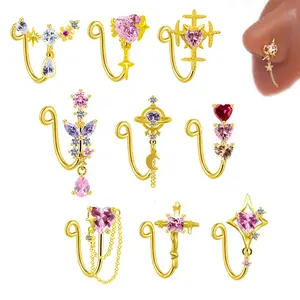 Gioielli Gaby a farfalla cz occhiali 14k oro finto piercing nez naso finto anello a perno polsino clip falsi piercing falsos