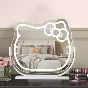 Hello Kitty Mirror portable led lights magnified makeup mirror with smart 3 color lights for desk custom cosmetic mirror