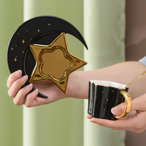 Seaygift Personalized Nordic Irregular Ceramic Star Moon Shape Plate Gold Handle <strong>Espress</strong> Coffee Mug Tea <strong>Cup</strong> and Saucer Gift Set - Product Image 2