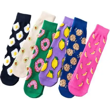 Calcetines con dibujos de fruta, plátano, aguacate, limón, huevo, galleta, dónuts, Comida Japonesa, Harajuku, para monopatín, divertidos, para mujer