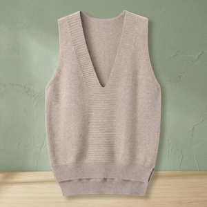 Gilet pull sans manches en maille col en V anti-rides pour femme, en polyester/coton, idéal pour le printemps décontracté - Product Image 2
