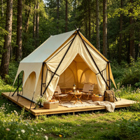 Tente Safari 3x4m, une chambre, 2 personnes, quatre saisons, ouverture rapide, portable, type à armature droite, 7000mm, toile Oxford coton PVC/PVDF