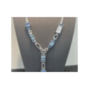 Collier en argent Tai plaqué rhodium de haute qualité, de luxe, en forme de Y, avec pierre d'aquamarine, à vendre - Product Image 1