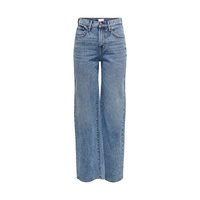 Jean en denim fluide et respirant, coupe droite ample, taille haute, tissu doux et drapé, couleur unie, pour l'été, respectueux de l'environnement, avec espace généreux pour les cuisses, style décontracté
