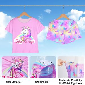 <span class=keywords><strong>Pijamas</strong></span> para niños Dibujos animados personalizados Impreso <span class=keywords><strong>Unicornio</strong></span> Manga corta y pantalones cortos <span class=keywords><strong>Pijamas</strong></span> para <span class=keywords><strong>niñas</strong></span> 8-14 - Product Image 3