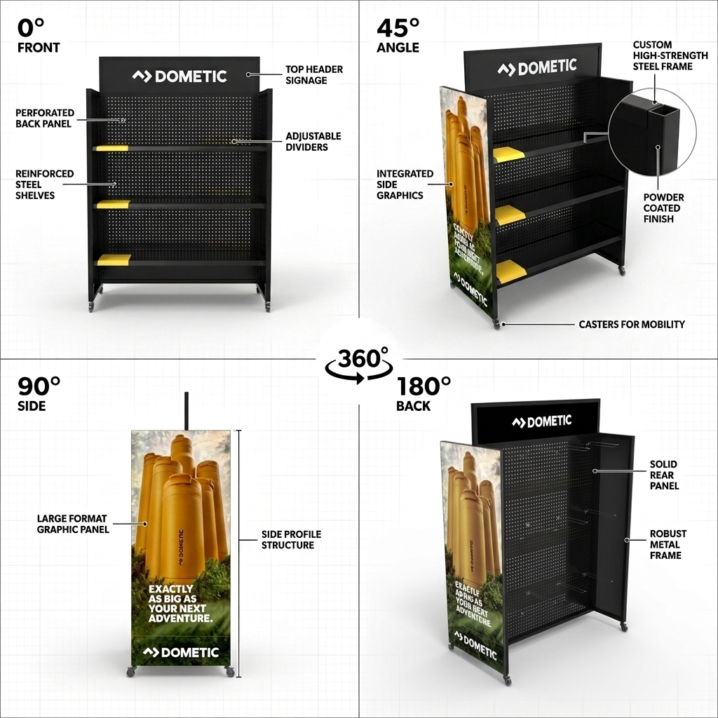 Custom Metal Floor Display Rack with Wheels for Tumblers Bottles Cans and Consumer Goods for Retail Stores & Supermarket — view 4