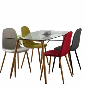 Modern Nordic Design Dining Room Furniture Mesas Comedor 4 Sillas Glass Leather Dine Chair Dining Table Set 4 6 Chairs