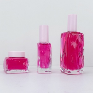 Luxurious Cosmetic Eye Cream Glass Lotion 40ml 50ml 120ml 150ml <b>Pink</b> Clear <b>Bottle</b> with Press Pump Screen Printing - Product Image 5