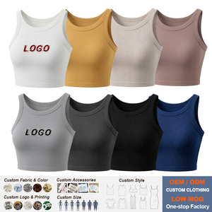 Canotta Estiva da <span class=keywords><strong>Donna</strong></span> con Reggiseno Integrato, a Costine, Vestibilità Slim, Senza Maniche, Tinta Unita, Top Corto Basico, Personalizzabile con Logo, Fornitura Diretta dalla Fabbrica - Product Image 1