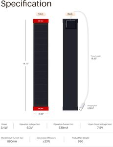 2 panneaux solaires haute efficacité 3,4 W 6 V pour stores motorisés avec connecteur USB-C et fonctionnement sur batterie au lithium - Product Image 5