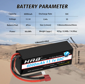 Batería Lipo HRB 3S 11.1V 6000mah RC Lipo 50C con Conector Deans T para Vehículos RC Losi Arrma 110 112, Coche, Camión, Monster Toy - Product Image 2