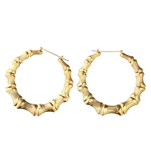 New Ethnic Style Geometric Hoop Earrings Gold Silver Color Alloy Tone Bamboo Punk Women Big Hollow Creole Women Bijoux