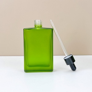 Custom Frosted Green Serum <b>Bottle</b> 15ML 30Ml 50Ml 100Ml Flat Square Rectangle Emulsion Oil <b>Dropper</b> Glass <b>Bottles</b> for Skin Care - Product Image 5