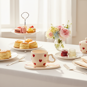 Prezzo di fabbrica all'ingrosso Set di piattini da tè <span class=keywords><strong>serie</strong></span> cuore tazze da caffè turche personalizzate moderne in ceramica - Product Image 1