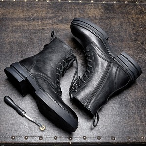 Botas de trabajo para hombre para invierno y otoño, de cuero genuino, de caña alta, botas de cuero de alta calidad. - Product Image 2