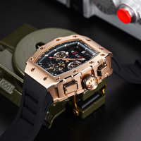 Montre mécanique multifonctionnelle REEF TIGER Fashion pour homme, boîtier tonneau en titane, automatique, or rose, bracelet en caoutchouc, étanche, RGA3009