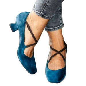 Chaussures Mary Jane vintage en velours pour femmes, OEM ODM, à bride croisée à la cheville, talon carré, bout carré, style rétro, légères, sexy, pour soirée - Product Image 3