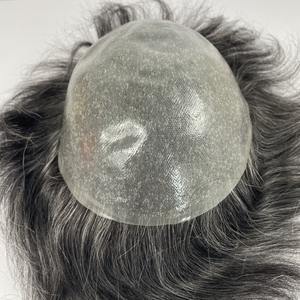 Venta al por mayor de peluquín de <span class=keywords><strong>pelo</strong></span> <span class=keywords><strong>gris</strong></span> plateado con base de PU con <span class=keywords><strong>pelo</strong></span> negro para hombres, Parche de cabello humano indio de tamaño personalizado - Product Image 5