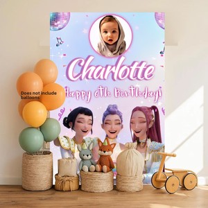 Décorations de fête sur le thème K-Pop pour garçons : toile de fond en tissu avec affiche de dessin animé pour anniversaire, collection Chasseurs de Sorcières <span class=keywords><strong>Shaga</strong></span> - Product Image 3