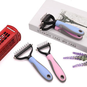 Pet çift taraflı fırça bakım Dematting detted paslanmaz çelik bıçak için keçeli uzun kedi köpek epilasyon tarak - Product Image 5