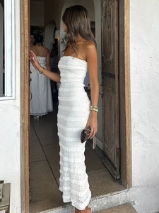 Elegante Abito Bianco in Pizzo Senza Spalline con Volant, Vestito Casual Chic per Donne - Product Image 3