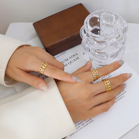 Anneau tendance en acier inoxydable 316L plaqué or PVD avec chaînes réglables et fleurs pour fille