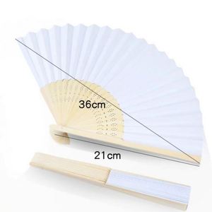 Abanicos de mano plegables de bambú con logotipo personalizado al por mayor, abanicos de papel blancos plegables de madera para bodas - Product Image 2
