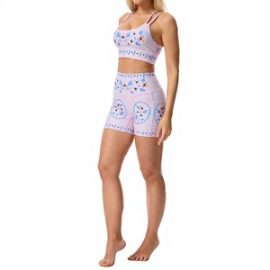 Conjunto de Yoga con Estampado Floral/Animal/a Cuadros, Shorts de Cintura Alta, Sujetador Deportivo, Ropa Deportiva de Dos Piezas con Logotipo Frontal para Gimnasio y Running - Product Image 4