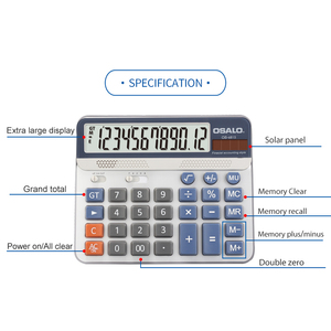 OS-6815 cơ khí LCD máy tính <span class=keywords><strong>12</strong></span> chữ số năng lượng mặt trời lớn máy tính để bàn máy tính với Phím Pc cho văn phòng tài chính trường kinh doanh - Product Image 4