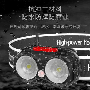 Lampe frontale LED haute puissance, batterie rechargeable 2000 mAh, portable, détection de mouvement, réglable, pour usage extérieur - Product Image 6