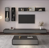 Meuble TV mural en noyer au design moderne et minimaliste de luxe, avec tiroirs de rangement et étagère, pour salon et chambre à coucher