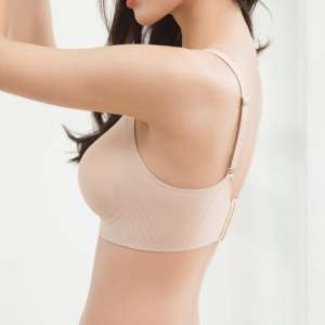 Soutien-gorge sexy en maille transparente, doux et brillant, fin, couleur chair, confortable, avec bonnets massants, pour petites poitrines, bretelles ajustables, sans coutures, push-up, uni - Product Image 4