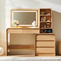 Coiffeuse moderne en bois massif et fer avec miroir lumineux, 5 tiroirs et station de charge - Table de maquillage de 50 pouces pour chambre à coucher