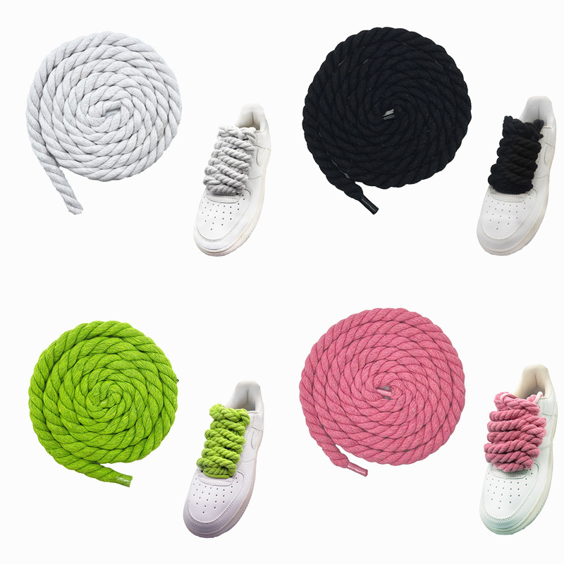 Yrunfeety Custom 12MM Big Shoelaces Twisted Cotton Rope Shoe Laces Thicker Cotton Hemp Braided Shoelaces for AF1 String Laces